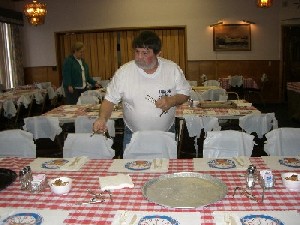 Greg Cole,Trustee and Crab Feed Master, settinig up the tables.
105 crab sold in 1 1/2 hours